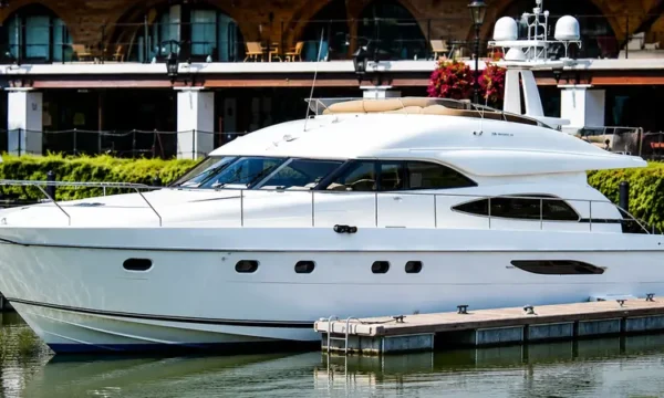 Luxury yacht charter in London docked on the River Thames
